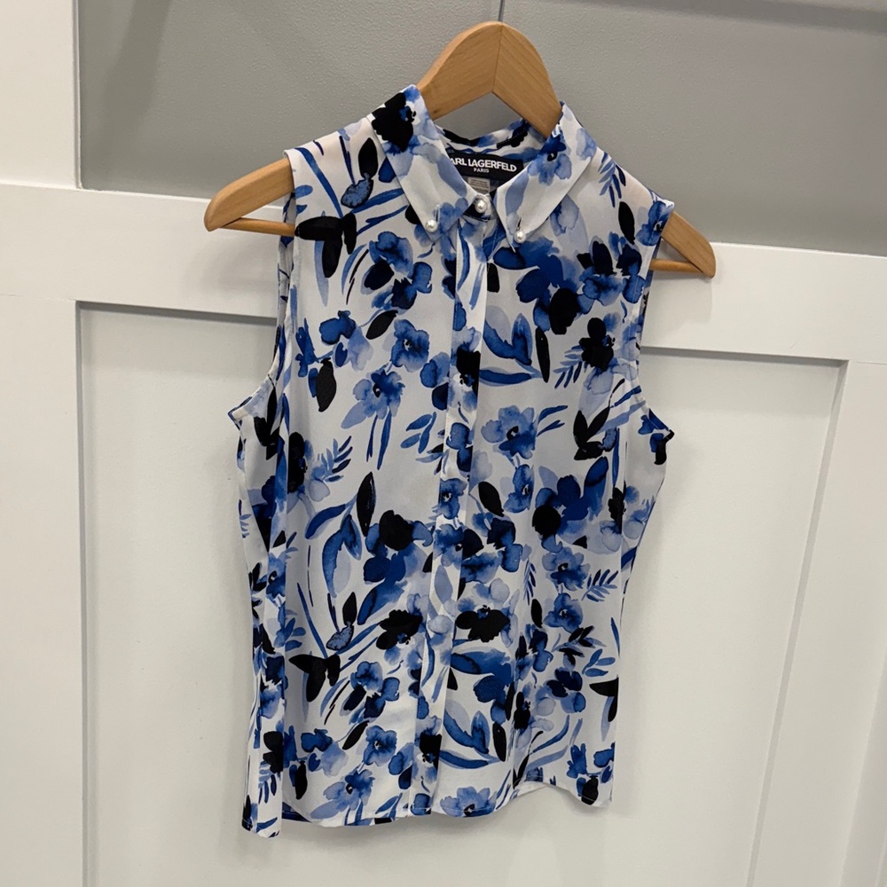 Karl Lagerfeld Blue and white Floral Blouse